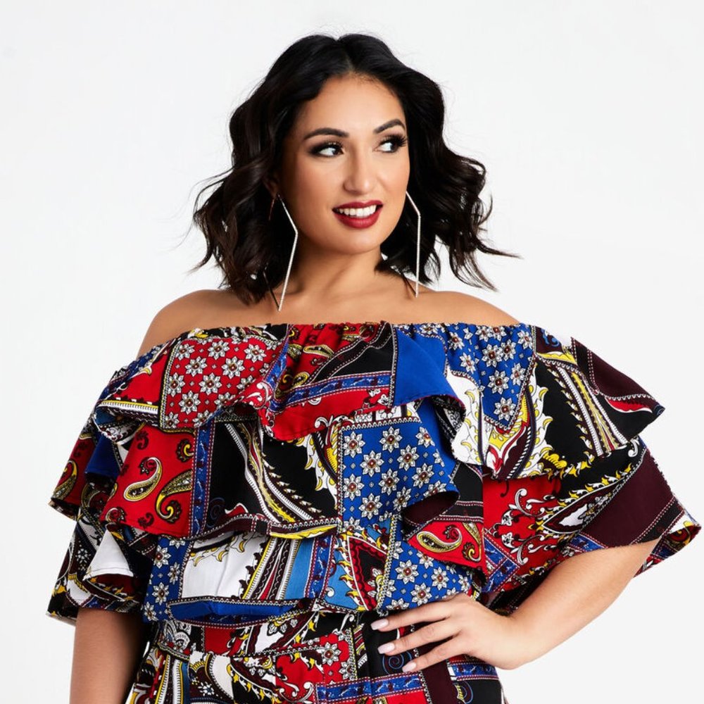 Ashley Stewart Bandana Tier Ruffle Blouse